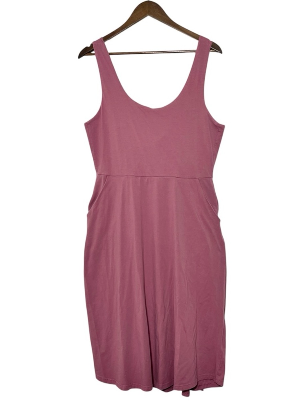 Pact Organic Cotton Fit & Flare Midi Tank Dress with Pockets Mauve Pink Size L